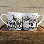 Black and White T-Rex / Parasaurolophus Bone China Dinosaur Mug