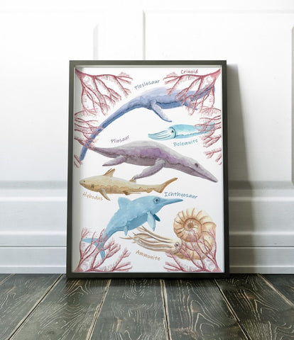 A3 Poster Print - Jurassic Marine Life